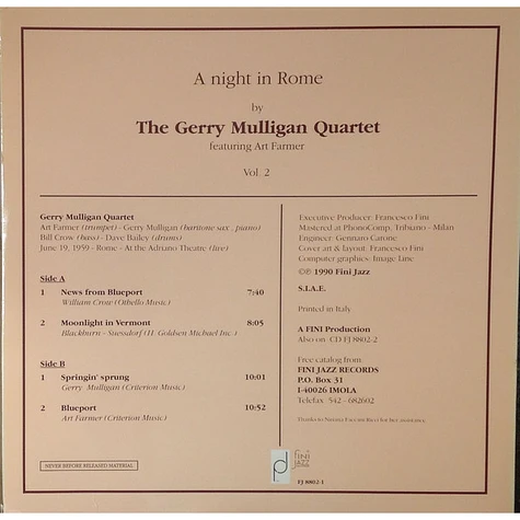 Gerry Mulligan Quartet Featuring Art Farmer - A Night In Rome Vol. 2