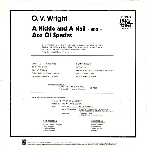 O.V. Wright - A Nickel And A Nail And Ace Of Spades