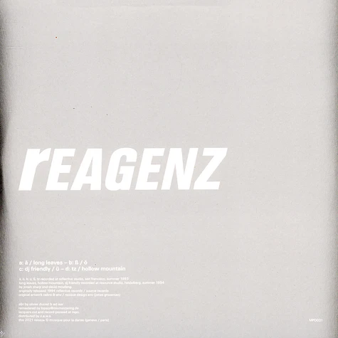 Reagenz - Reagenz (2021 Remaster) Black Vinyl Edition