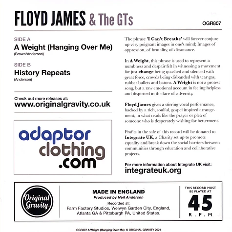 Floyd James & The Gts - A Weight (Hanging Over Me)