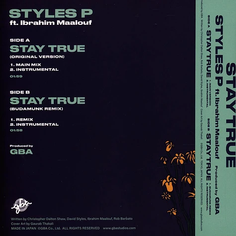 Styles P - Stay True (Prod. Gba) Aquamarine Color Vinyl Edition