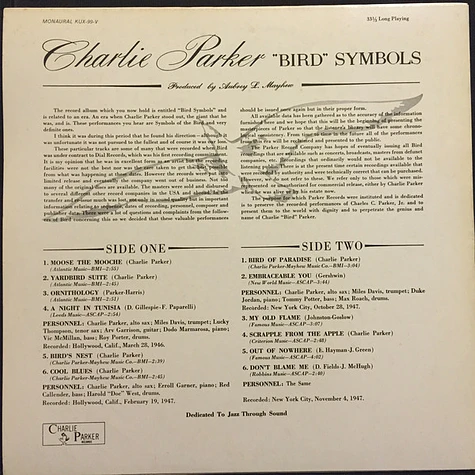 Charlie Parker - "Bird" Symbols