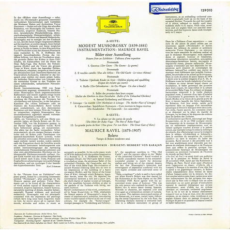 Maurice Ravel / Modest Mussorgsky, Berliner Philharmoniker · Herbert von Karajan - Bolero / Tableaux D'une Exposition = Bilder Einer Ausstellung = Pictures At An Exhibition