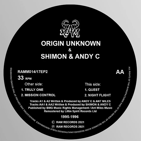 Origin Unknown / Shimon & Andy C - Truly One / Mission Control / Quest / Night Flight (1995/96)