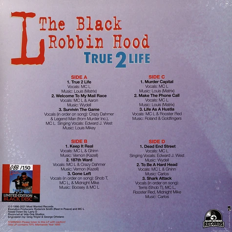L The Black Robbin Hood - True 2 Life Black Vinyl Edition - Vinyl