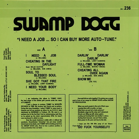 Swamp Dogg - I Need A Job ... So I Can Buy More Auto-Tune Pink Vinyl Edition