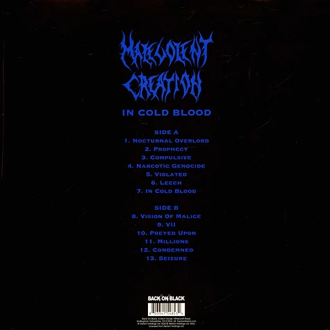 Malevolent Creation - In Cold Blood Blue Vinyl Edition