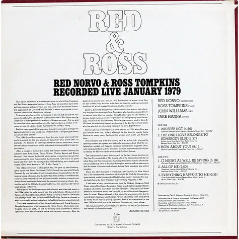 Red Norvo & Ross Tompkins - Red & Ross Recorded Live January 1979