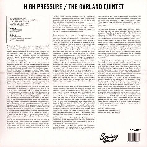Red Garland Quintet - High Pressure Feat. John Coltane & Donald Byrd Clear Vinyl Edtion