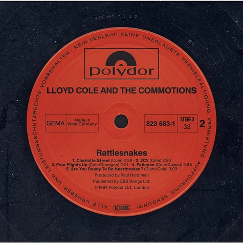 Lloyd Cole & The Commotions - Rattlesnakes - Vinyl LP - 1984 - DE ...