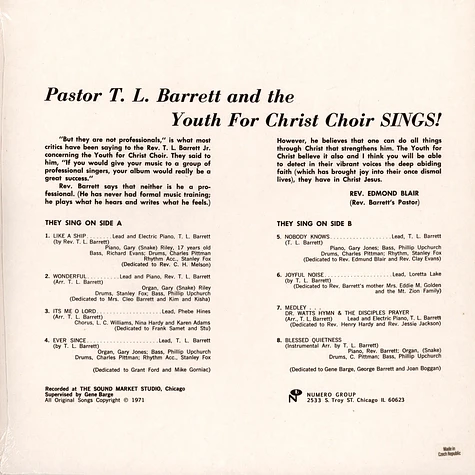 Pastor T.L. Barrett & The Youth For Christ Choir - Like A Ship Without A Sail Ice Wind Vinyl Edition