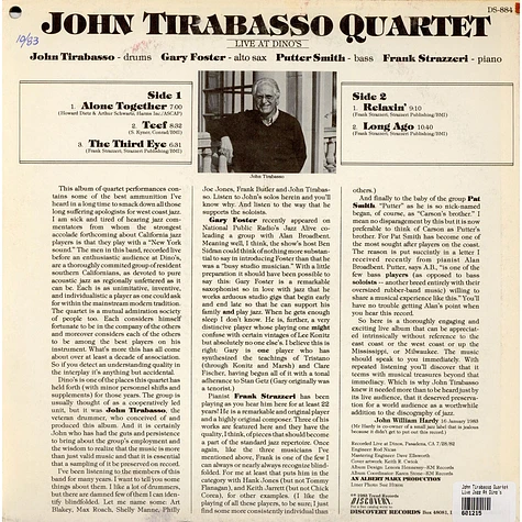 John Tirabasso Quartet - Live Jazz At Dino's