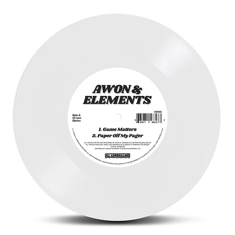 Awon & Elements - Game Matters / Paper Off My Pager / Game Matters Remix Limited White Vinyl Edition