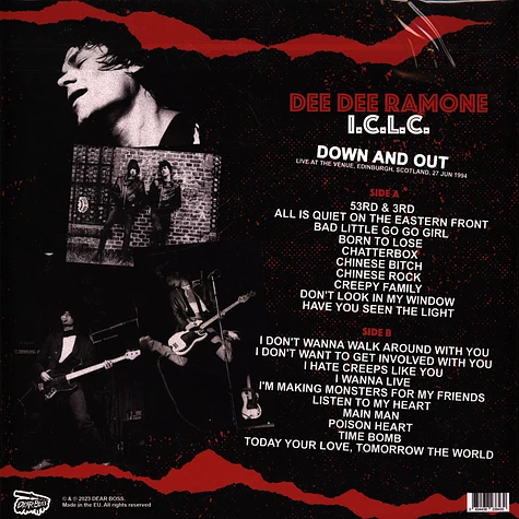 Dee Dee Ramone I.C.L.C - Down And Out: Live At The Venue Edinburgh 1994 Red Vinyl Edition