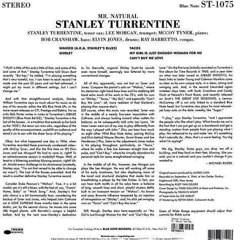 Stanley Turrentine - Mr. Natural Tone Poet Vinyl Edition