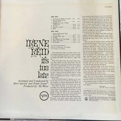 Irene Reid - It's Too Late