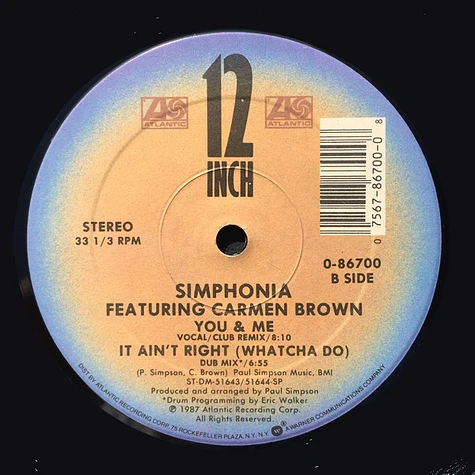 Simphonia Featuring Carmen Brown - It Ain't Right (Whatcha Do) / You And Me