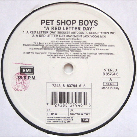 Pet Shop Boys - A Red Letter Day