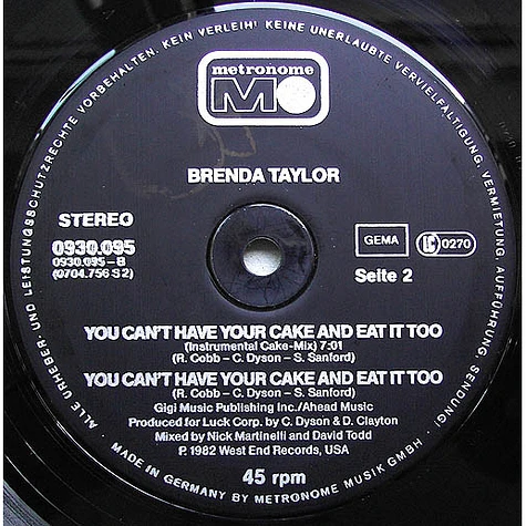 Brenda Taylor - You Can't Have Your Cake And Eat It Too
