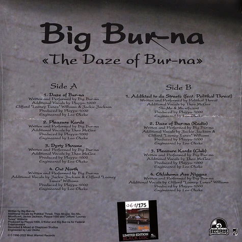 Big Bur-Na - The Daze Of Bur Black Vinyl Edition