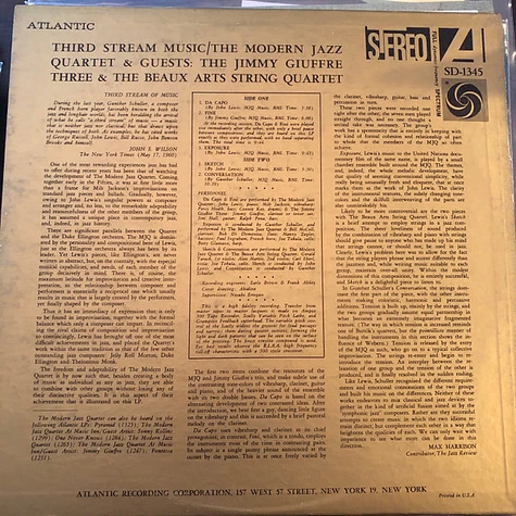 The Modern Jazz Quartet & Guests: The Jimmy Giuffre Trio & Beaux Arts String Quartet - Third Stream Music