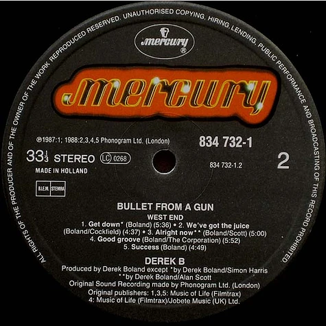 Derek B - Bullet From A Gun - Vinyl LP - 1988 - EU - Original | HHV