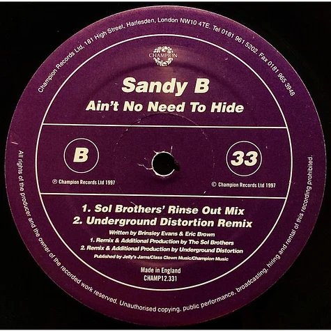 Sandy B - Ain't No Need To Hide