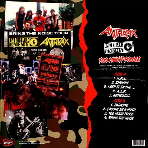 Anthrax & Public Enemy - Too Much Posse: Live At Irvine Meadows 1991 Black Vinyl Edition