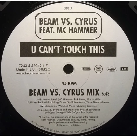 Beam Vs. Cyrus Feat. MC Hammer - U Can't Touch This