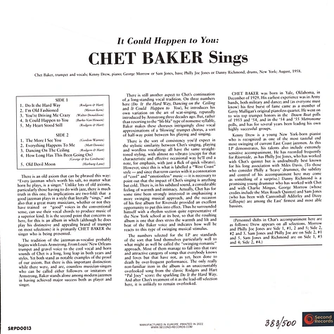 Chet Baker - It Could Happen To You Clear / Purple Splatter Vinyl Edition