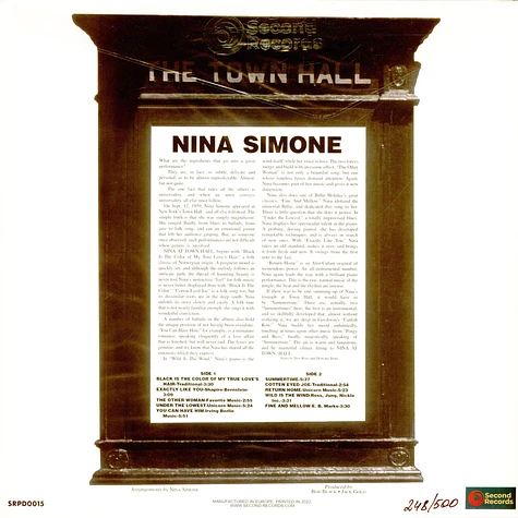Nina Simone - Nina Simone At Town Hall Yellow / Black Splatter Vinyl Edition