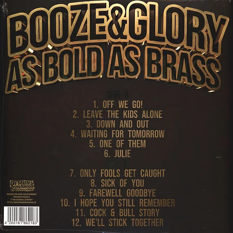 Booze & Glory - As Bold As Brass Clear Vinyl Edition