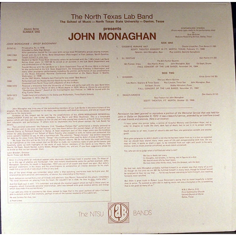 John Monaghan With The North Texas State University Lab Band - Early Tracks By John Monaghan