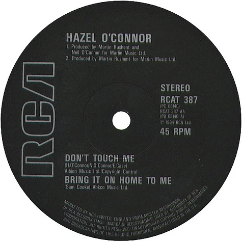 Hazel O'Connor - Don't Touch Me