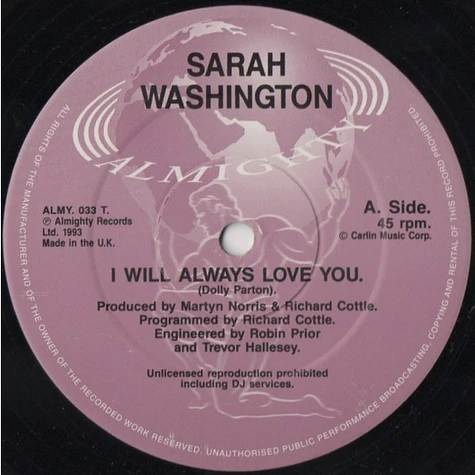 Sarah Washington - I Will Always Love You (Dance Version)