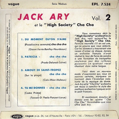 Jack Ary Et Son "High Society" Cha-Cha - Cha Cha Cha Vol. 2