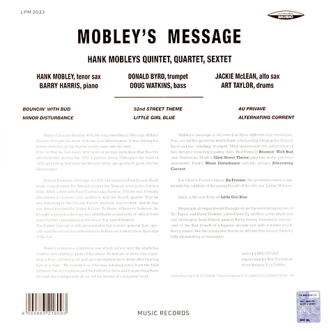 Hank Mobley - Mobley's Message Black Vinyl Editoin