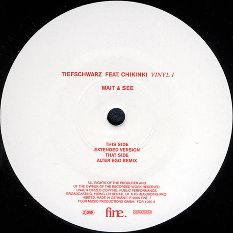 Tiefschwarz Feat. Chikinki - Wait & See (Vinyl I)