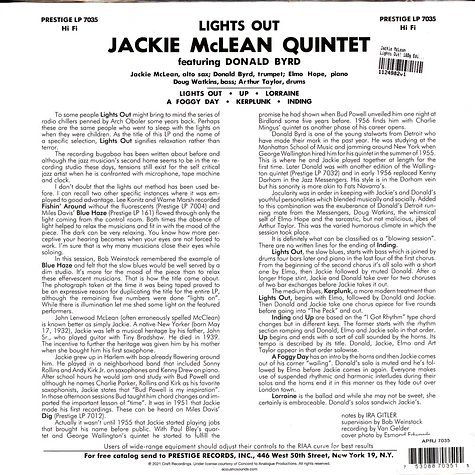Jackie McLean - Lights Out! 180g Edition