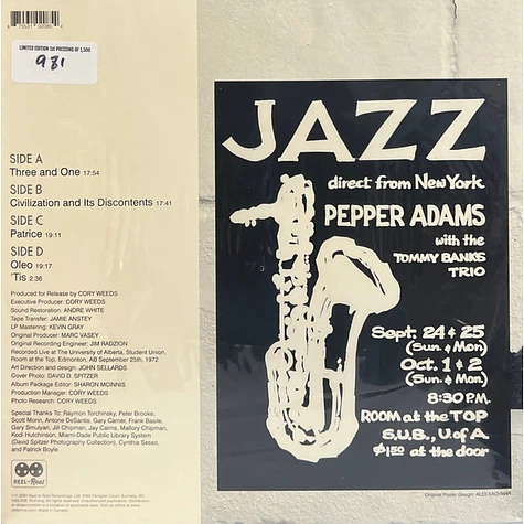 Pepper Adams With The Tommy Banks Trio - Live At Room At The Top