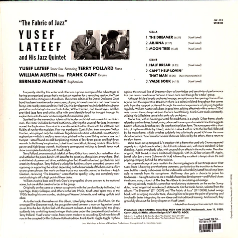 Yusef Lateef And His Jazz Quintet - The Fabric Of Jazz