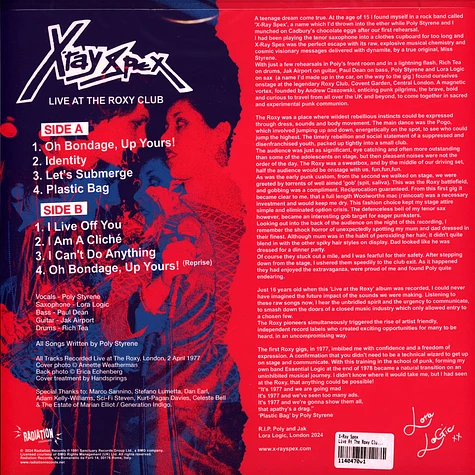 X-Ray Spex - Live At The Roxy Club White Vinyl Edition