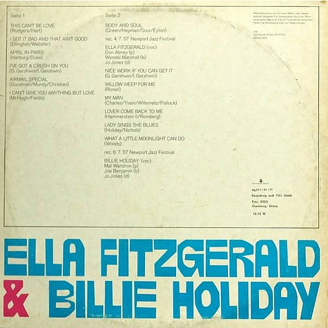 Ella Fitzgerald & Billie Holiday - Ella Fitzgerald Und Billie Holiday