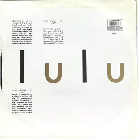 Lulu - Independence (Brothers In Rhythm and CJ Mackintosh Mixes)