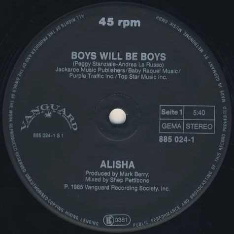 Alisha - Boys Will Be Boys