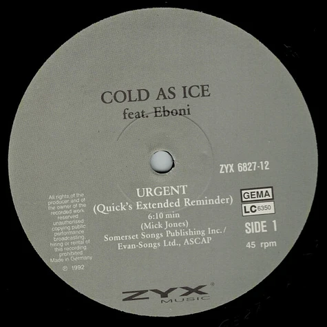 Cold As Ice Feat. Eboni - Urgent