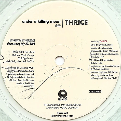 Thrice / Thursday - Under A Killing Moon / For The Workforce, Drowning