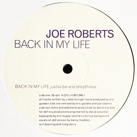 Joe Roberts - Back In My Life (The Justavibe And Breathless Mix)