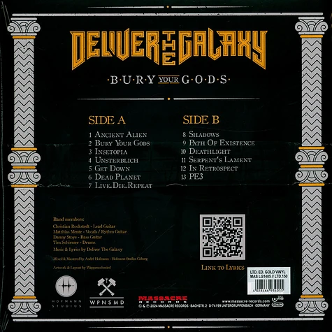 Deliver The Galaxy - Bury Your Gods Gold Vinyl Edition