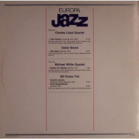 Keith Jarrett, Charles Lloyd, Dollar Brand, Michael White - Europa Jazz